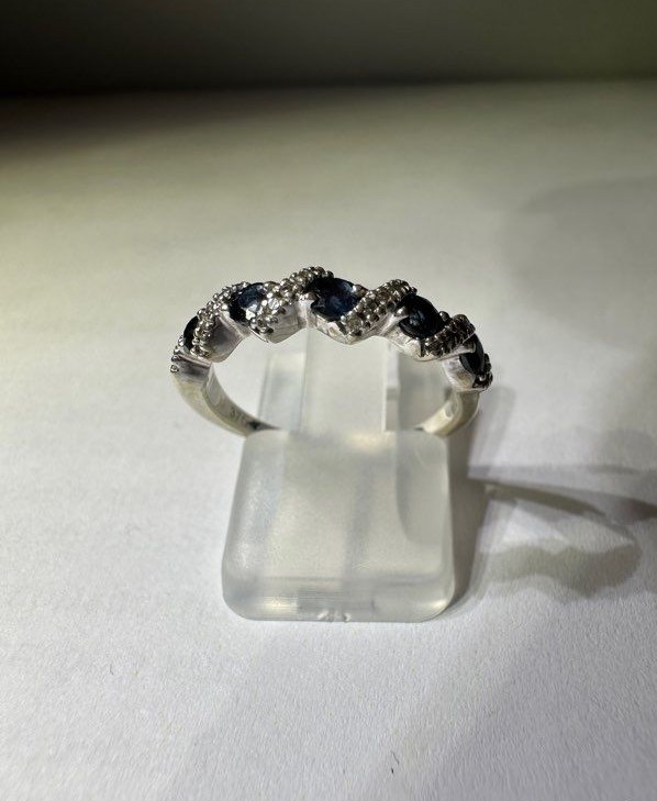 BAGUE OR BLANC 9K PIERRE BLEU 1.94GR